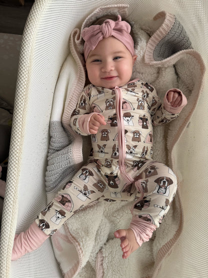 Camp Paws (Convertible Zip Footies) - Pink