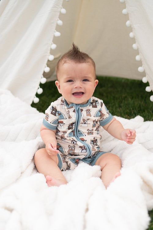 Camp Paws (Romper) - Blue