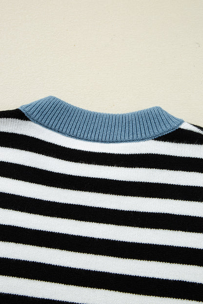 Color black Striped Panels Colorblock Sleeve Chic Sweater