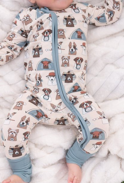 Camp Paws (Convertible Zip Footies) - Blue