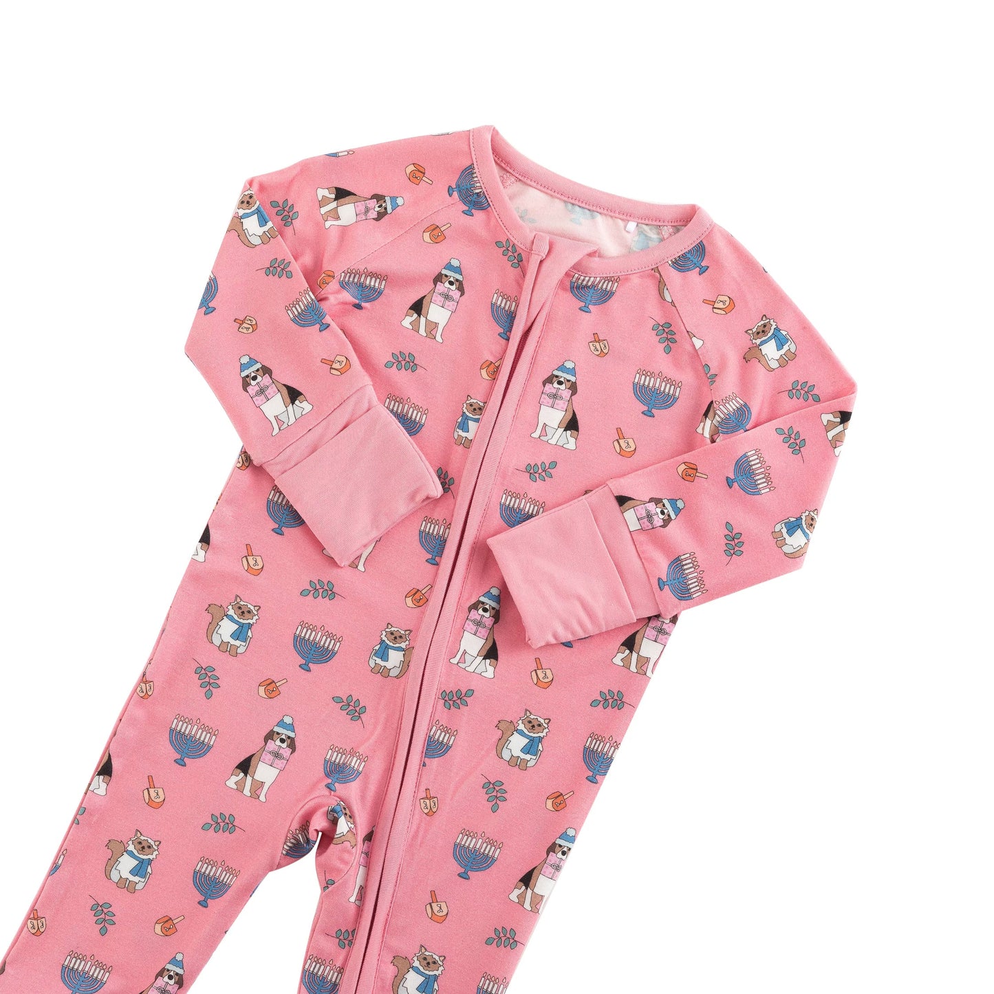 PREORDER - Hanukkah Pets (Convertible Zip Footies) - Pink