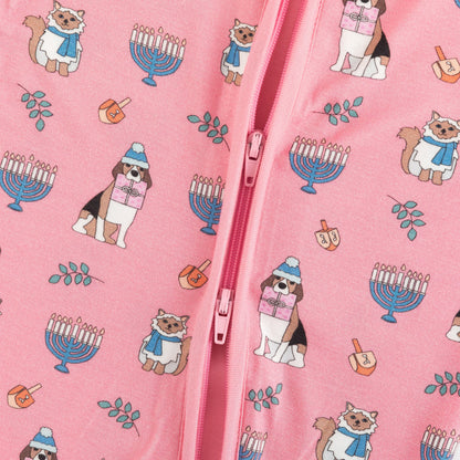 PREORDER - Hanukkah Pets (Convertible Zip Footies) - Pink